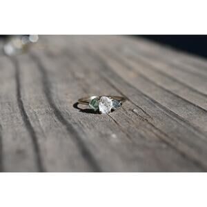 Emerald and Montana sapphire engagement ring 14k white gold size 12